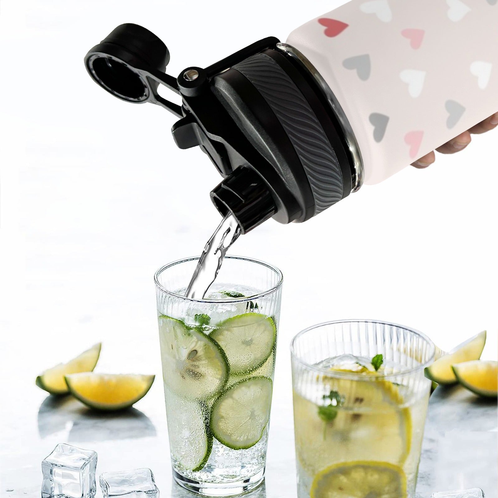 Pretty Hearts - Insulated Water Bottle with Dual-Use Lid (18oz) Insulated Water Bottle with Dual-Use Lid (18oz) Love Printed Offshore