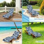 Japanese Waves Beach Chair Towel Cover with Side Pockets