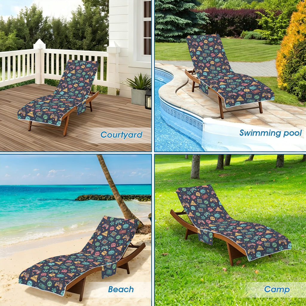 Video Game Beach Chair Towel Cover with Side Pockets