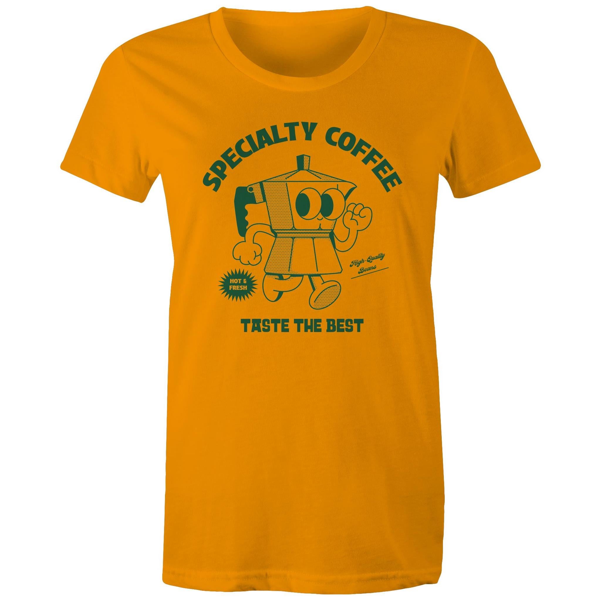 Specialty Coffee - Womens T-shirt Orange Womens T-shirt Coffee Printed In Australia