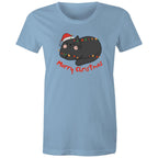 Merry Christmas Cat - Womens T-shirt Carolina Blue Womens Christmas T-shirt Christmas Printed In Australia