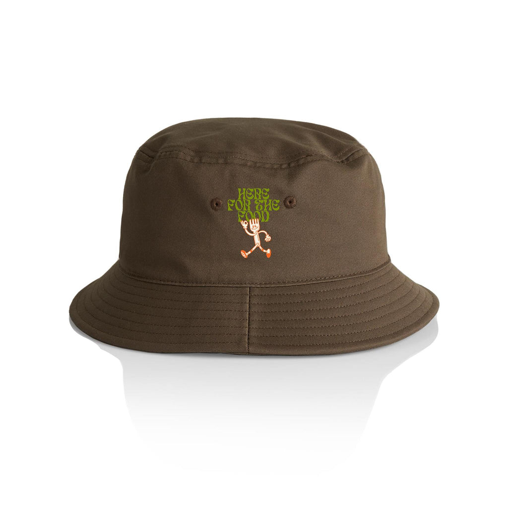 Here For The Food - AS Colour Bucket Hat Walnut One Size As Colour Bucket Hat Food Printed In Australia