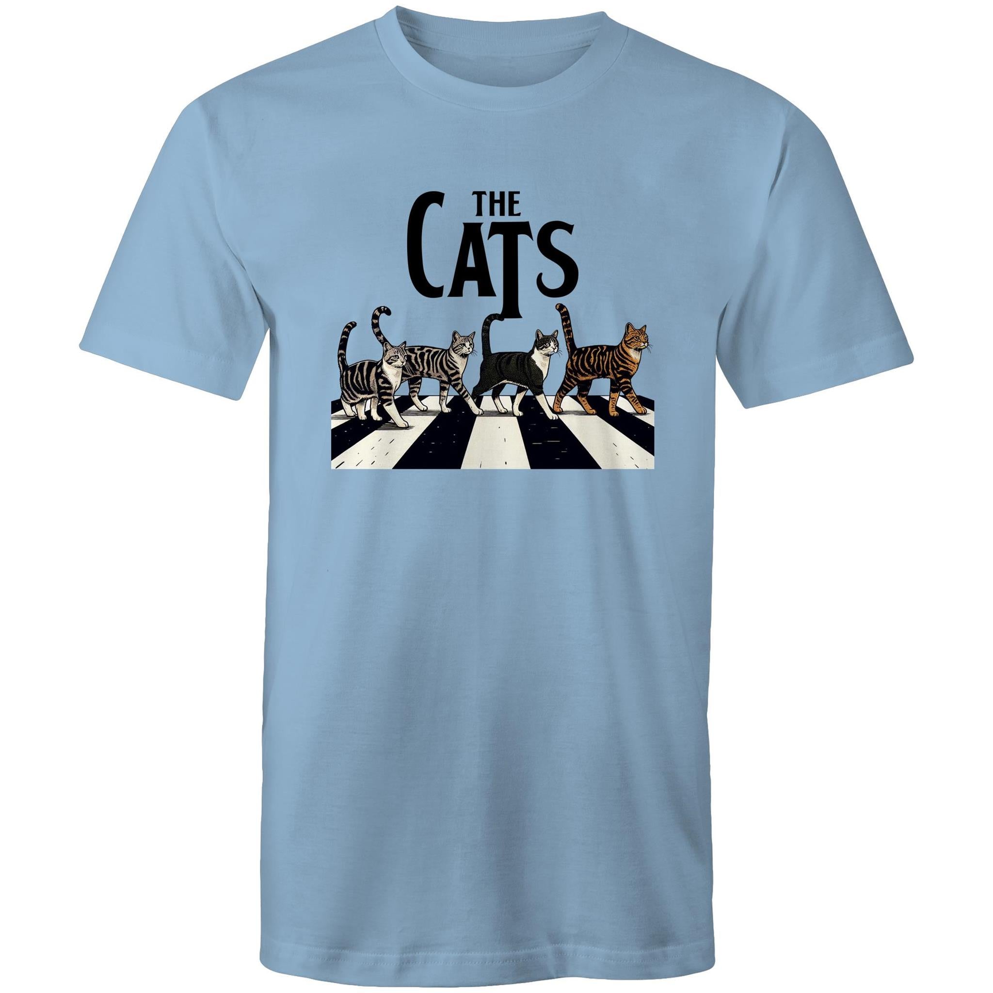 The Cats, Fab Four Crossing Road - Mens T-Shirt Carolina Blue Mens T-shirt animal Music Printed In Australia
