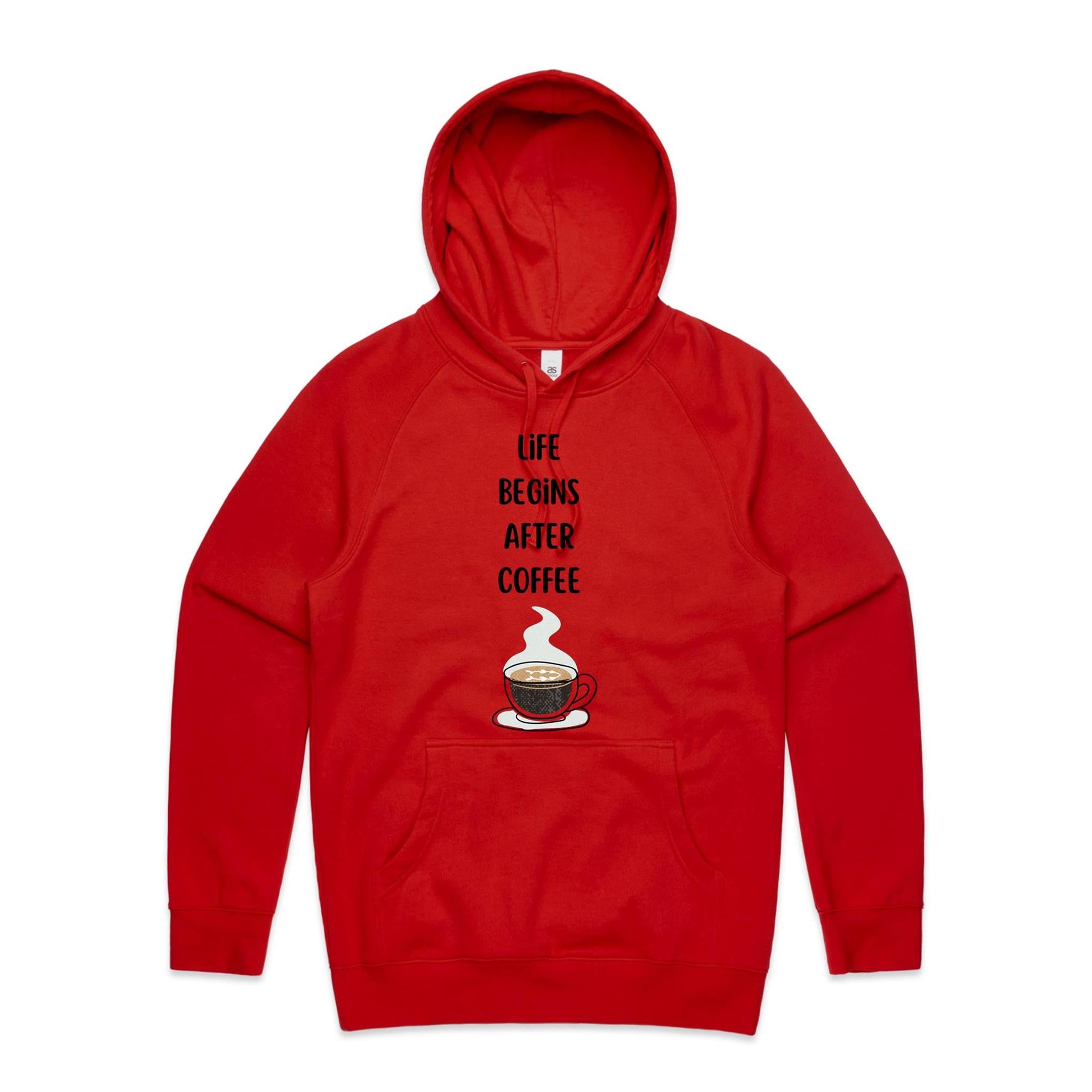 Life Begins After Coffee - Mens Hoodie Red Mens Hoodie Coffee Printed In Australia