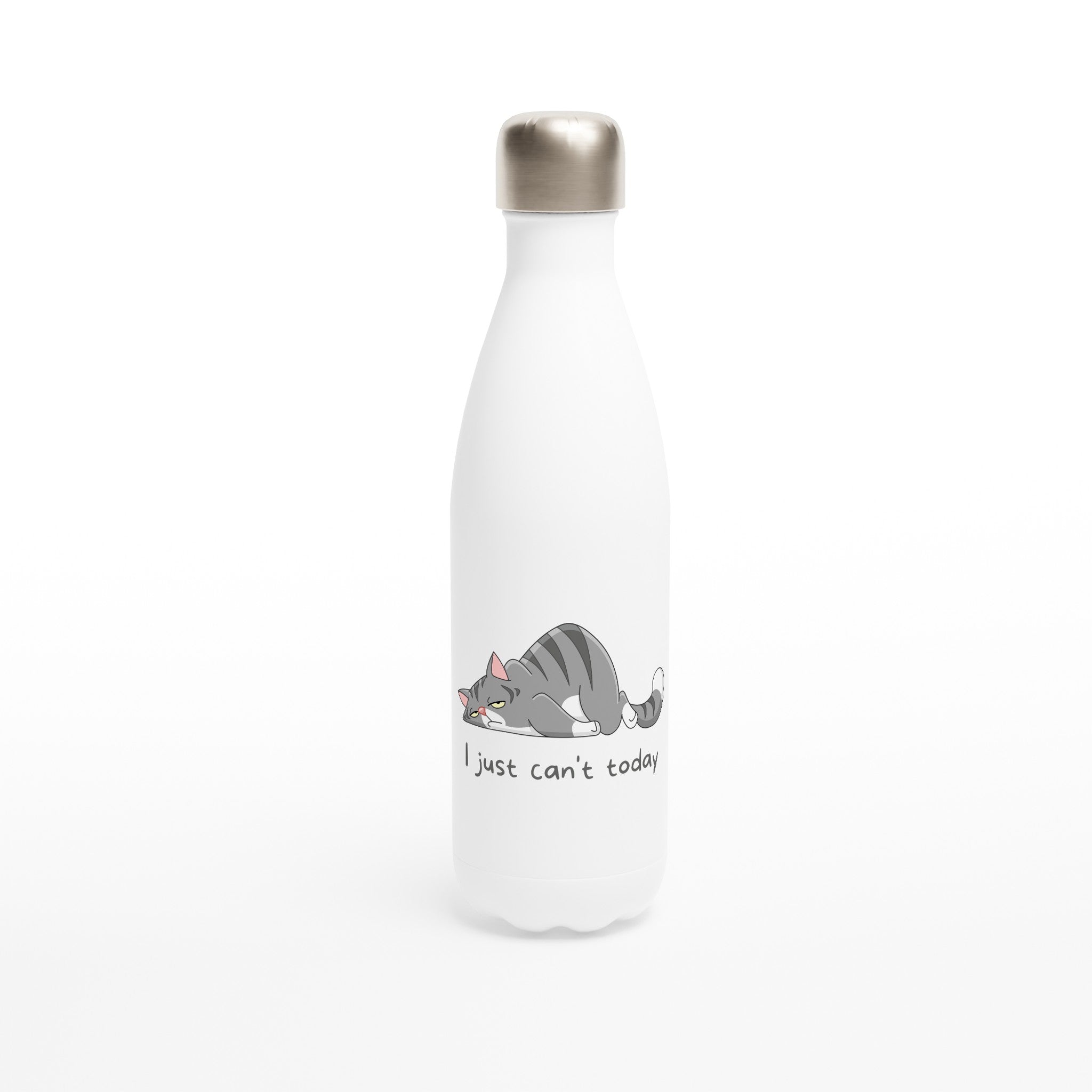 Cat, I Just Can't Today - White 17oz Stainless Steel Water Bottle Default Title White Water Bottle animal Globally Fulfilled