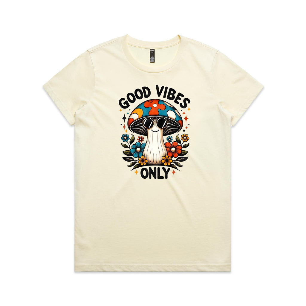 Good Vibes Only, Hippie Mushroom With Sunglasses - Womens T-shirt