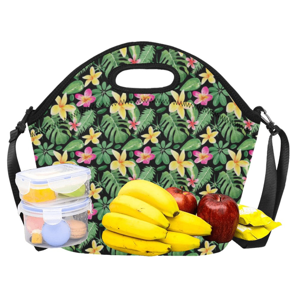Frangipani Neoprene Lunch Bag/Large (Model 1669) Neoprene Lunch Bag Plants Printed Offshore