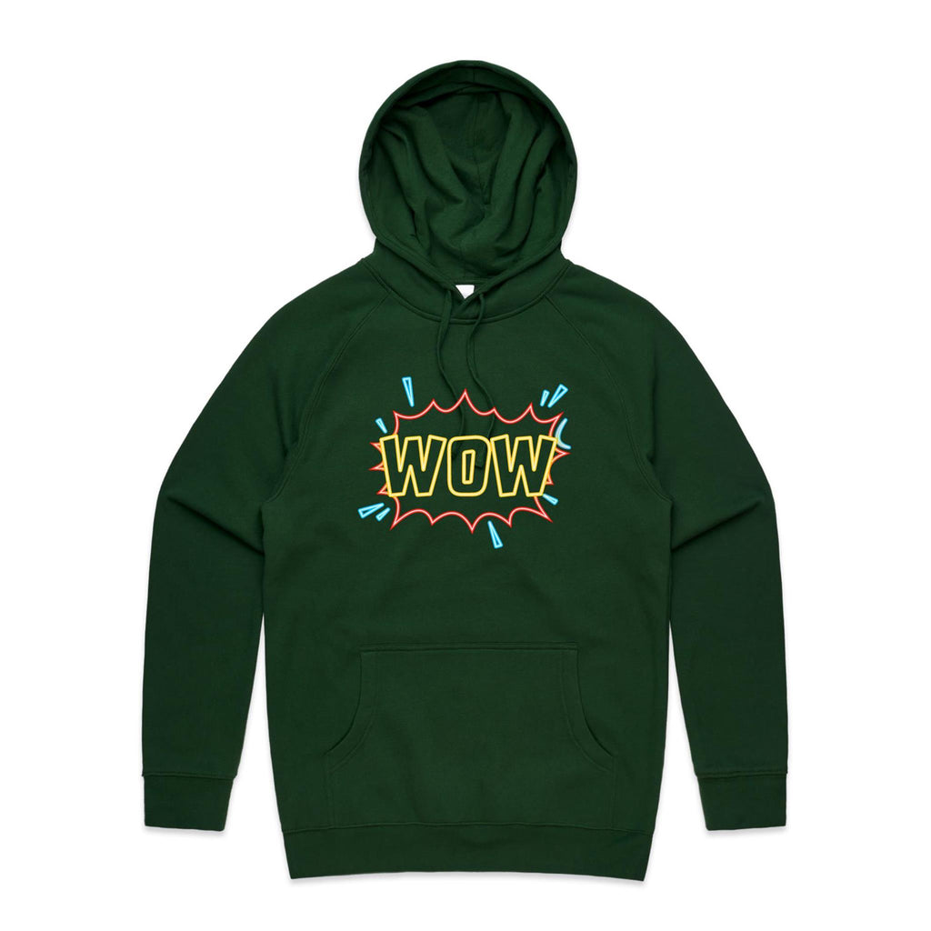 Wow, Comic Book - Mens Hoodie Forest Green Mens Hoodie comic Printed In Australia