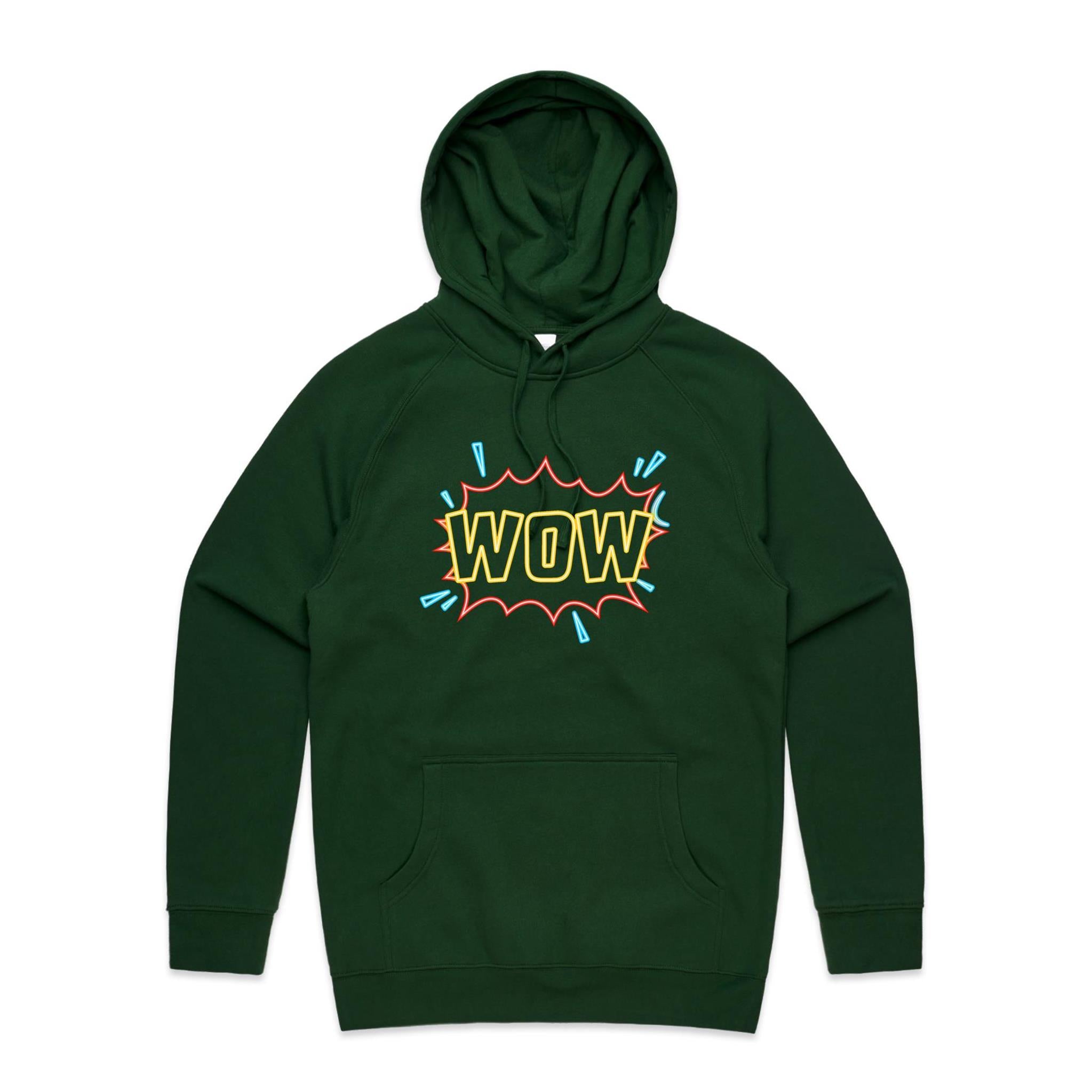 Wow, Comic Book - Mens Hoodie Forest Green Mens Hoodie comic Printed In Australia