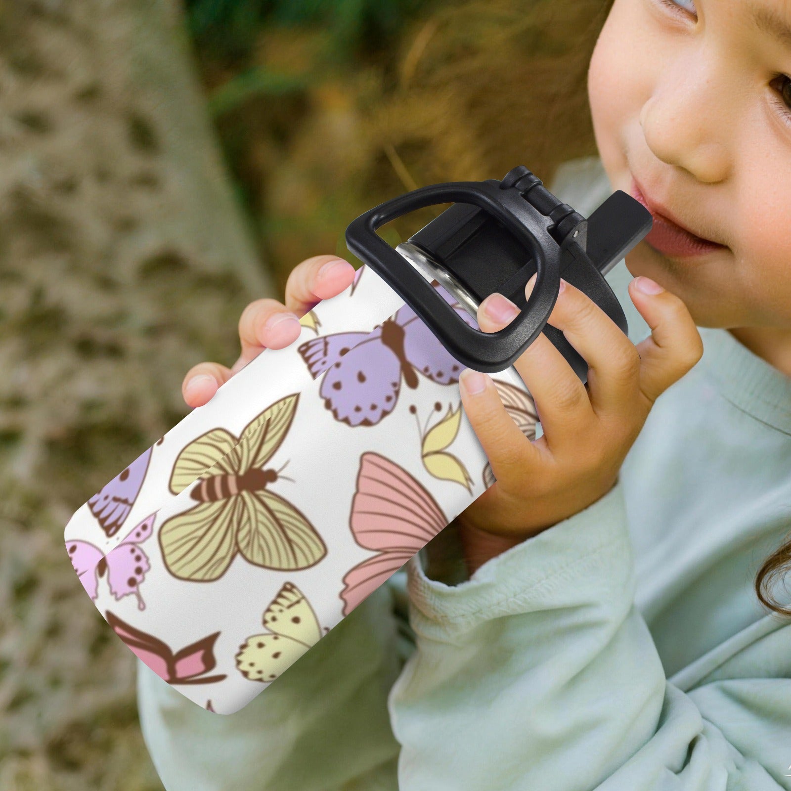 Cartoon Butterfly 12oz Kids Water Bottle with Straw Lid