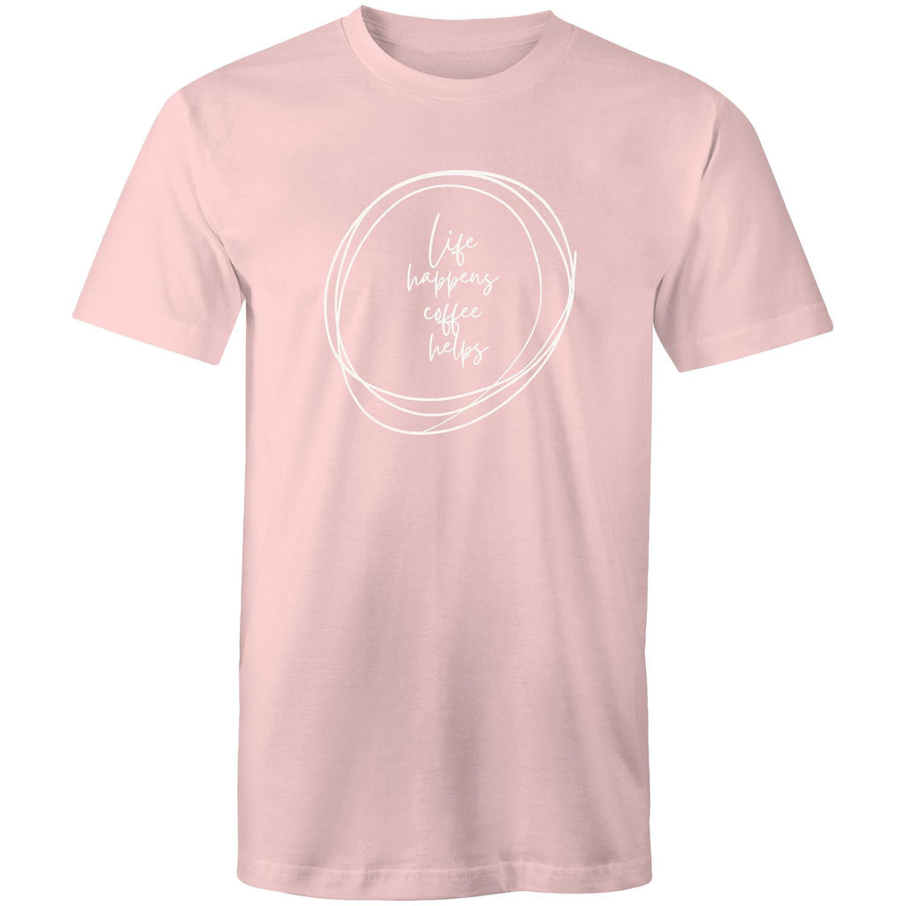 Life Happens, Coffee Helps - Mens T-Shirt Pink Mens T-shirt Coffee Printed In Australia