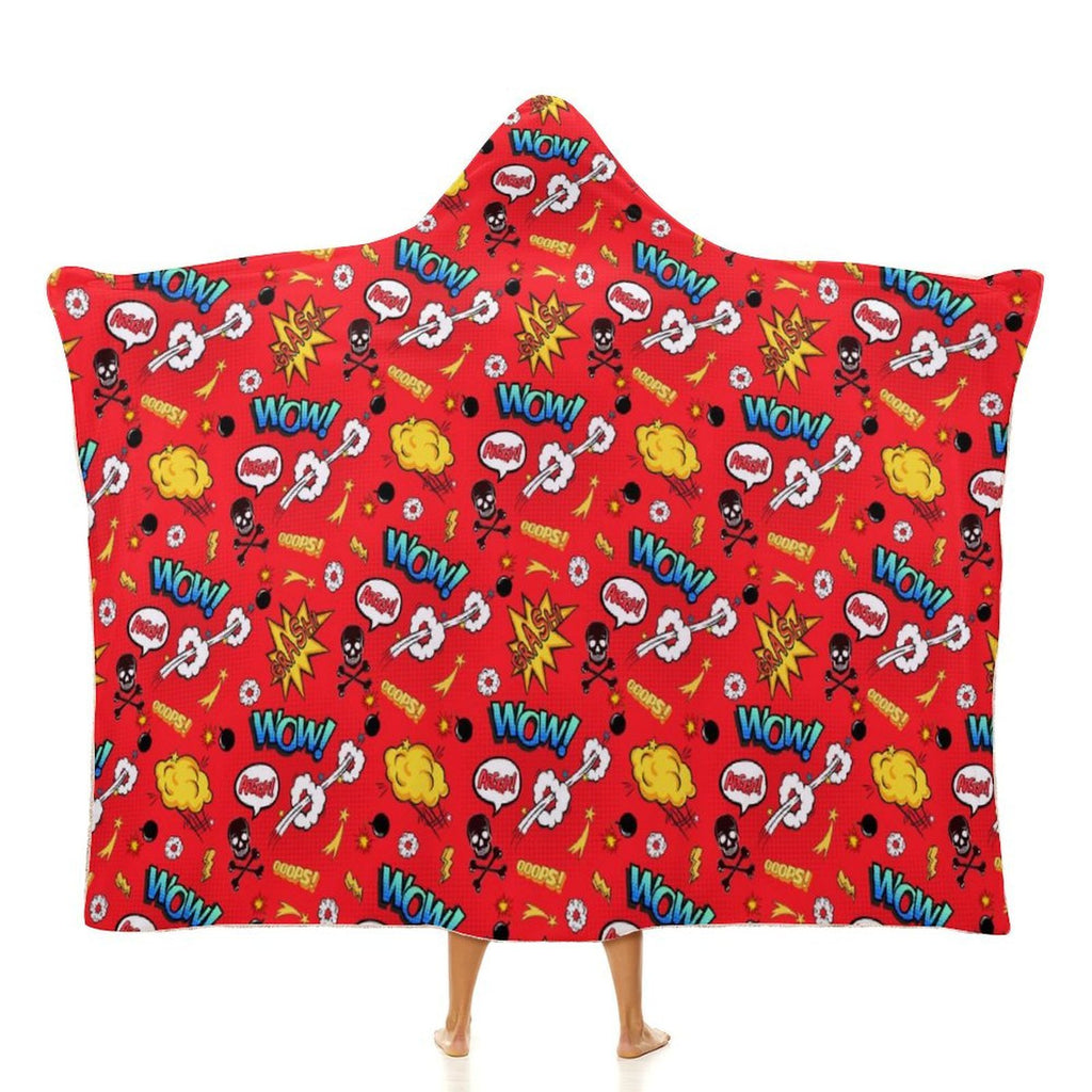 Red Comic Book Kids Hooded Blanket 100cm x 130cm white 40"×50" Kids Hooded Blanket comic Printed Offshore