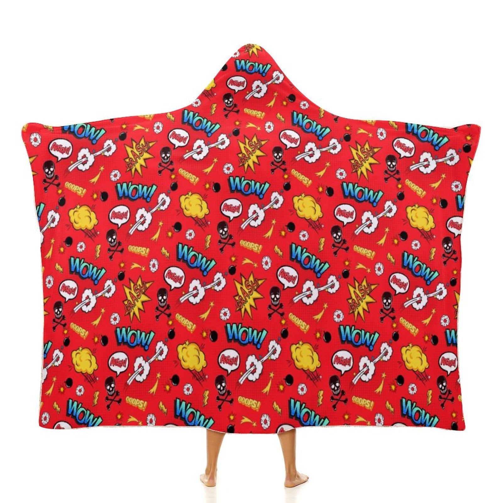 Red Comic Book Kids Hooded Blanket 100cm x 130cm white 40"×50" Kids Hooded Blanket comic Printed Offshore
