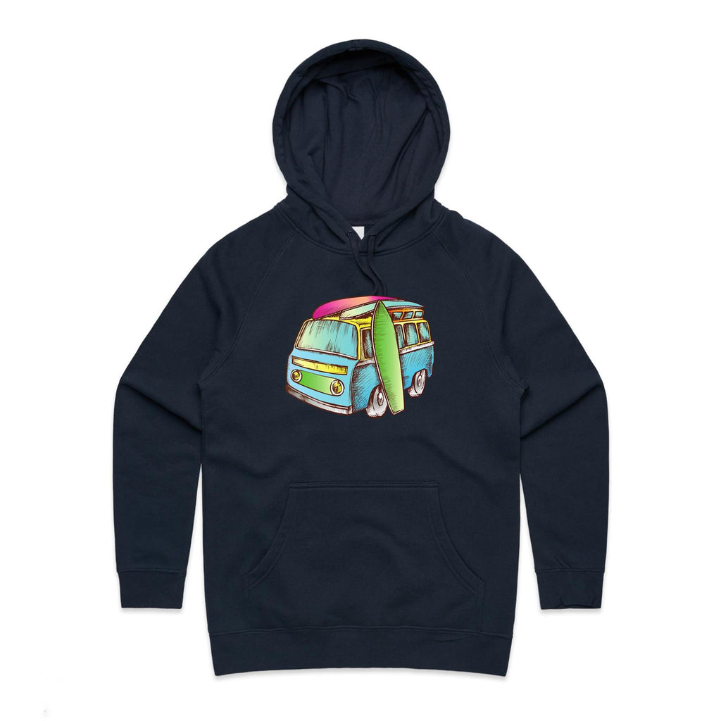Surf Trip - Womens Hoodie Navy Womens Hoodie Printed In Australia Surf
