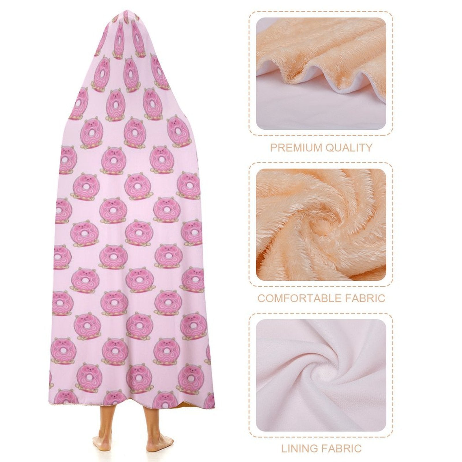 Pink Cat Doughnuts Kids Hooded Blanket 100cm x 130cm