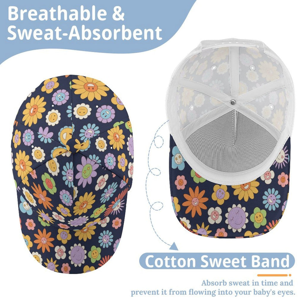 Groovy Flowers Kids Baseball Cap Kids Baseball Hat Printed Offshore Retro