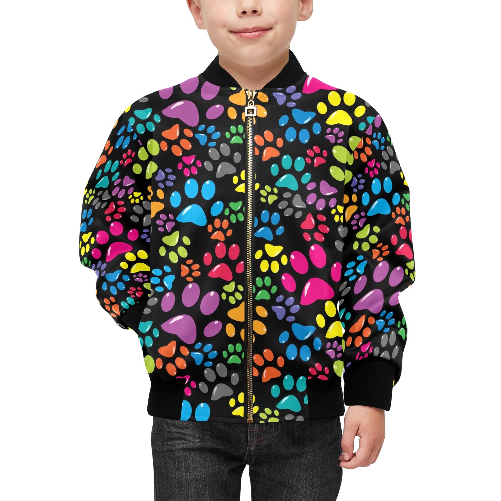 Colourful Dog Paws Kids Bomber Jacket Kids Bomber Jacket animal Printed Offshore