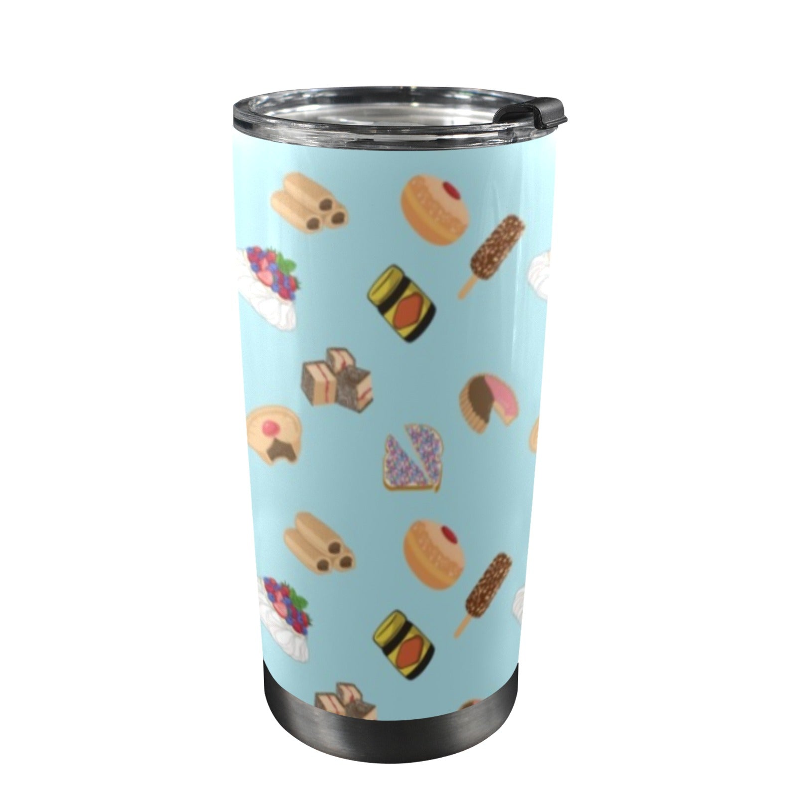 Classic Aussie Food Icons 20oz Mobile Tumbler with Lid (Black Lock) One Size 20oz Travel Mug Australia Food Printed Offshore