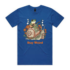 Stay Weird, Guitar Playing Frog On A Snail Men's AS Colour T-shirt Bright Royal Mens T-shirt animal Music Printed In Australia