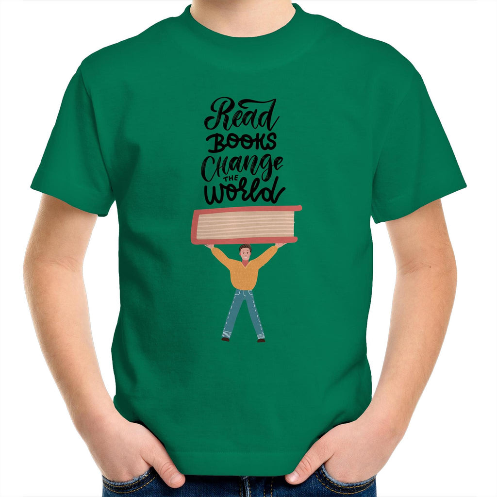 Read Books, Change The World - Kids Youth T-Shirt Kelly Green Kids Youth T-shirt Printed In Australia Reading