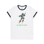 Alien, We Come In Peace - Women's Ringer Tee White Navy Womens Ringer T-shirt Printed In Australia Sci Fi