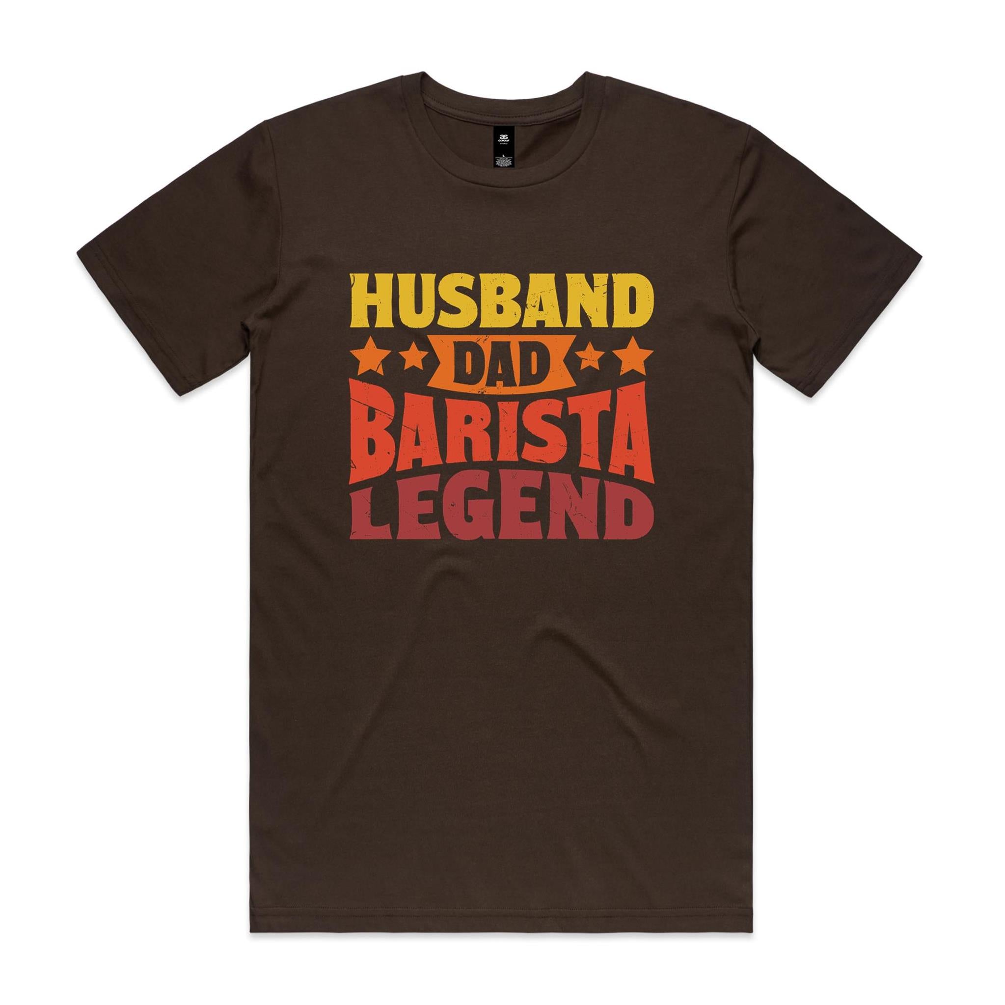 Husband, Dad, Barista, Legend - Men's AS Colour T-shirt Dark Chocolate Mens T-shirt Coffee Dad Printed In Australia