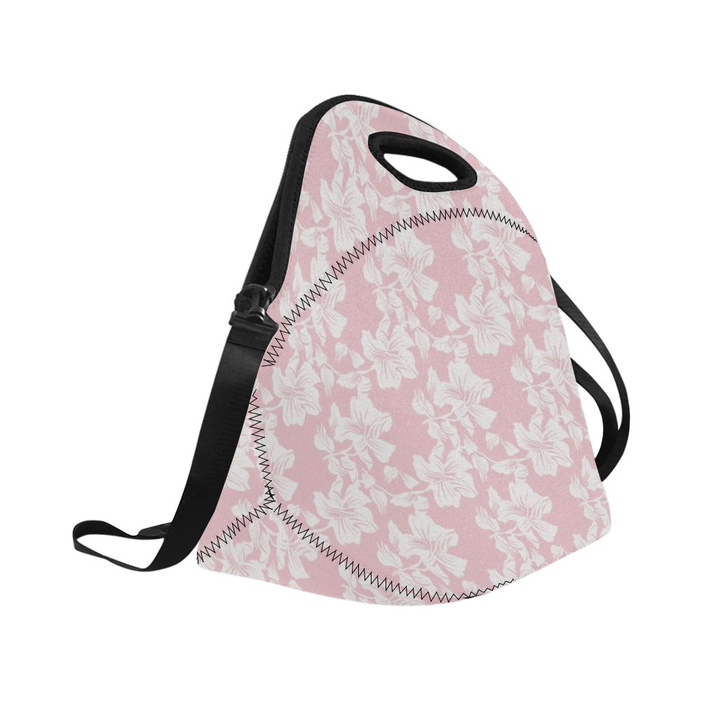 Pink Hawaiian Floral Neoprene Lunch Bag/Large (Model 1669) Neoprene Lunch Bag Plants Printed Offshore