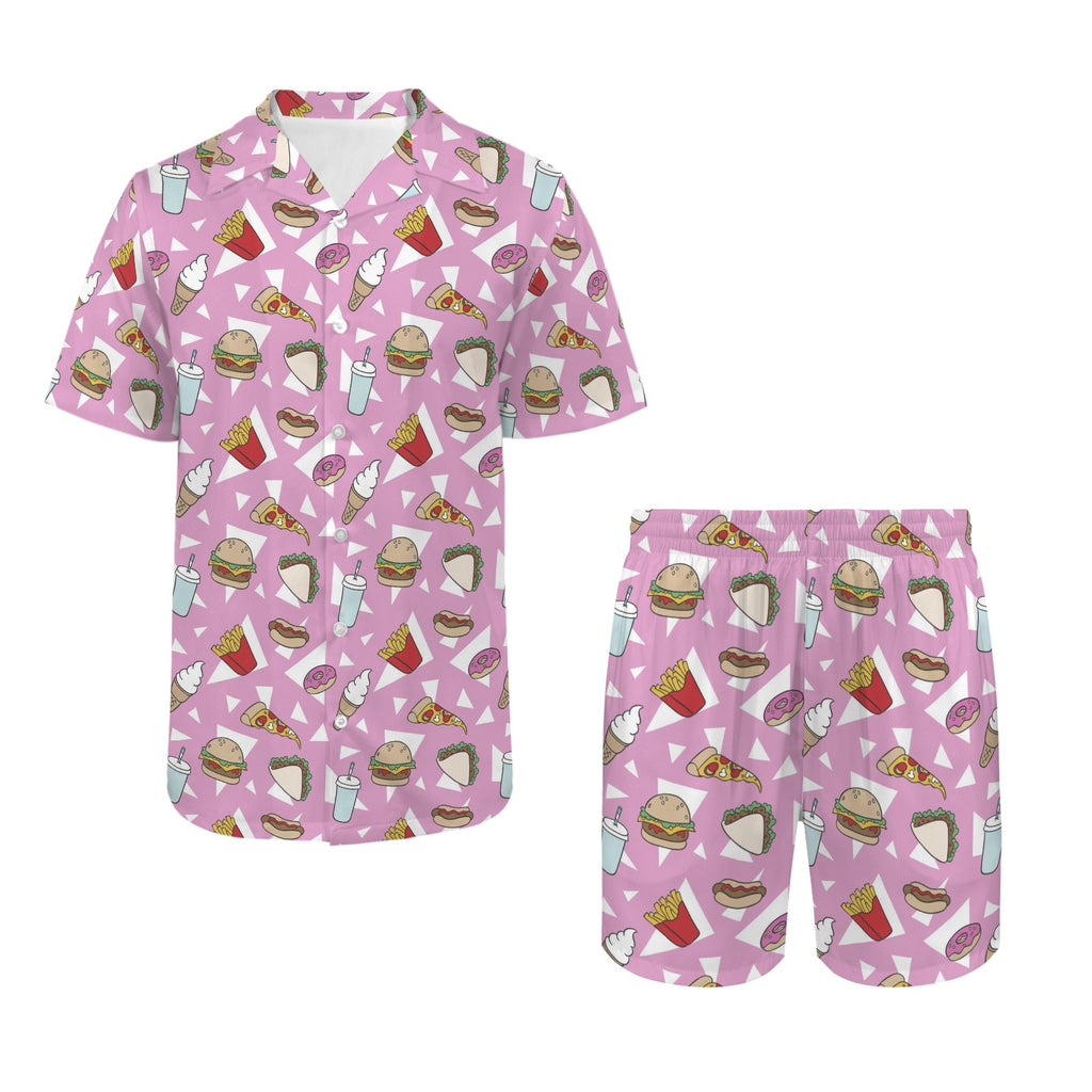 Fast Food Men's Hawaiian Shirt & Shorts Set Men's Hawaiian Shirt & Shorts Set Food Printed Offshore