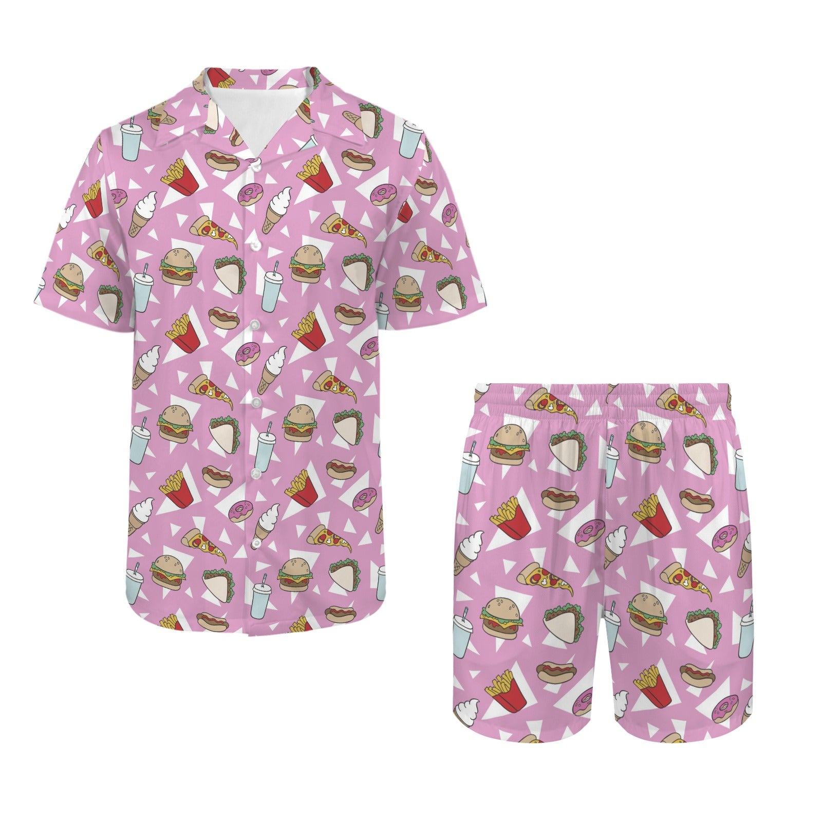 Fast Food Men's Hawaiian Shirt & Shorts Set Men's Hawaiian Shirt & Shorts Set Food Printed Offshore
