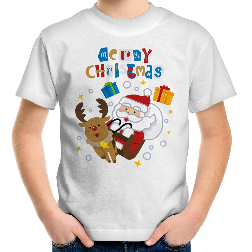 Santa Merry Christmas - Kids Youth T-Shirt White Kids Christmas T-shirt Christmas Printed In Australia