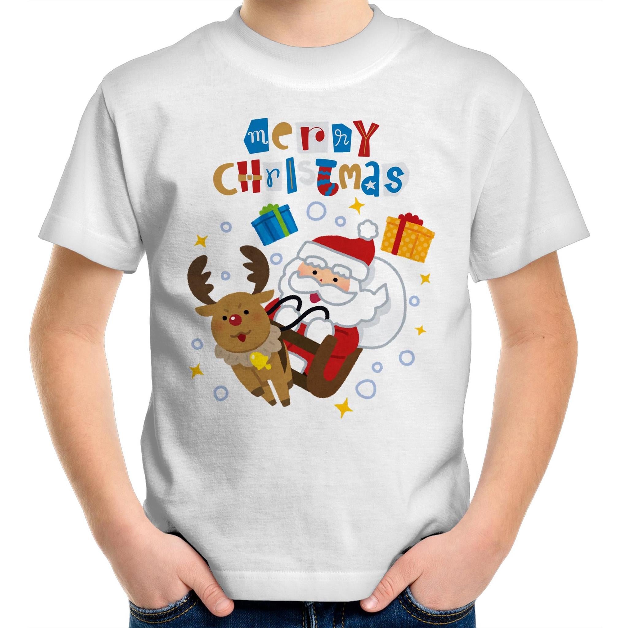 Santa Merry Christmas - Kids Youth T-Shirt White Kids Christmas T-shirt Christmas Printed In Australia