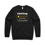 Adulting, One Star - AS Colour Stencil Crew Sweatshirt Black Sweatshirt Printed In Australia