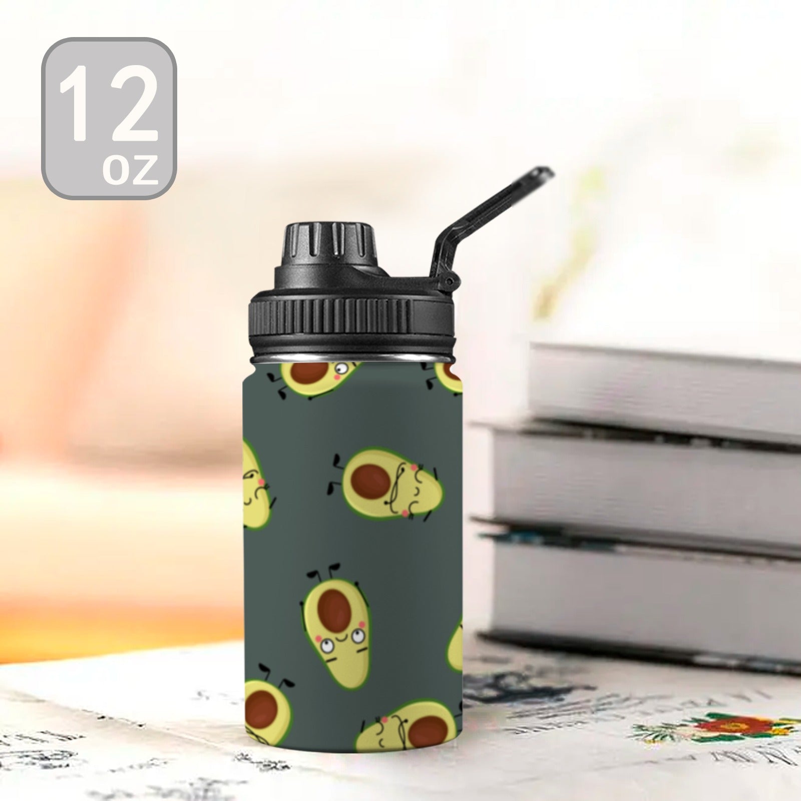 Avocado Characters - Kids Water Bottle with Chug Lid (12 oz) Kids Water Bottle with Chug Lid Food Printed Offshore