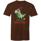 Dinosaur Santa, Merry Christmas - Mens T-Shirt Dark Chocolate Mens Christmas T-shirt Christmas Printed In Australia