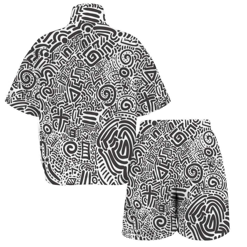Black And White Women's Windbreaker Short Set Women's Windbreaker Short Set Printed Offshore