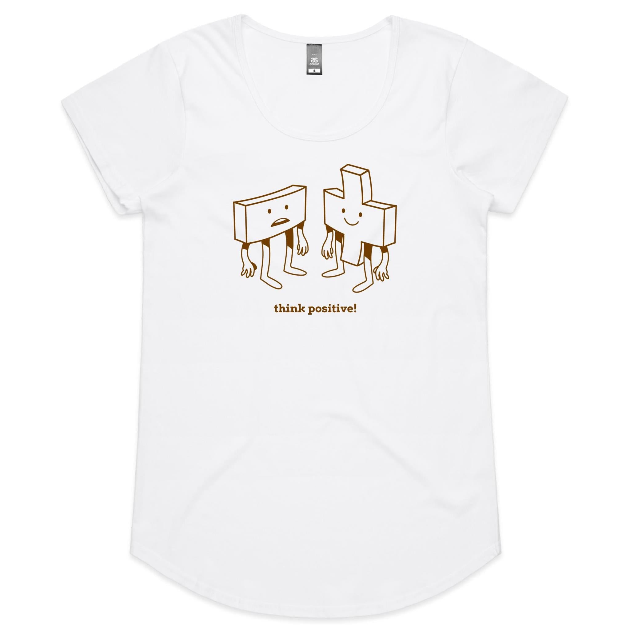 Think Positive, Maths - Womens Scoop Neck T-Shirt White Womens Scoop Neck T-shirt Maths Printed In Australia