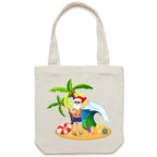 Summer, Surf, Beach Santa - Canvas Tote Bag Cream One Size Christmas Tote Bag Christmas Printed In Australia