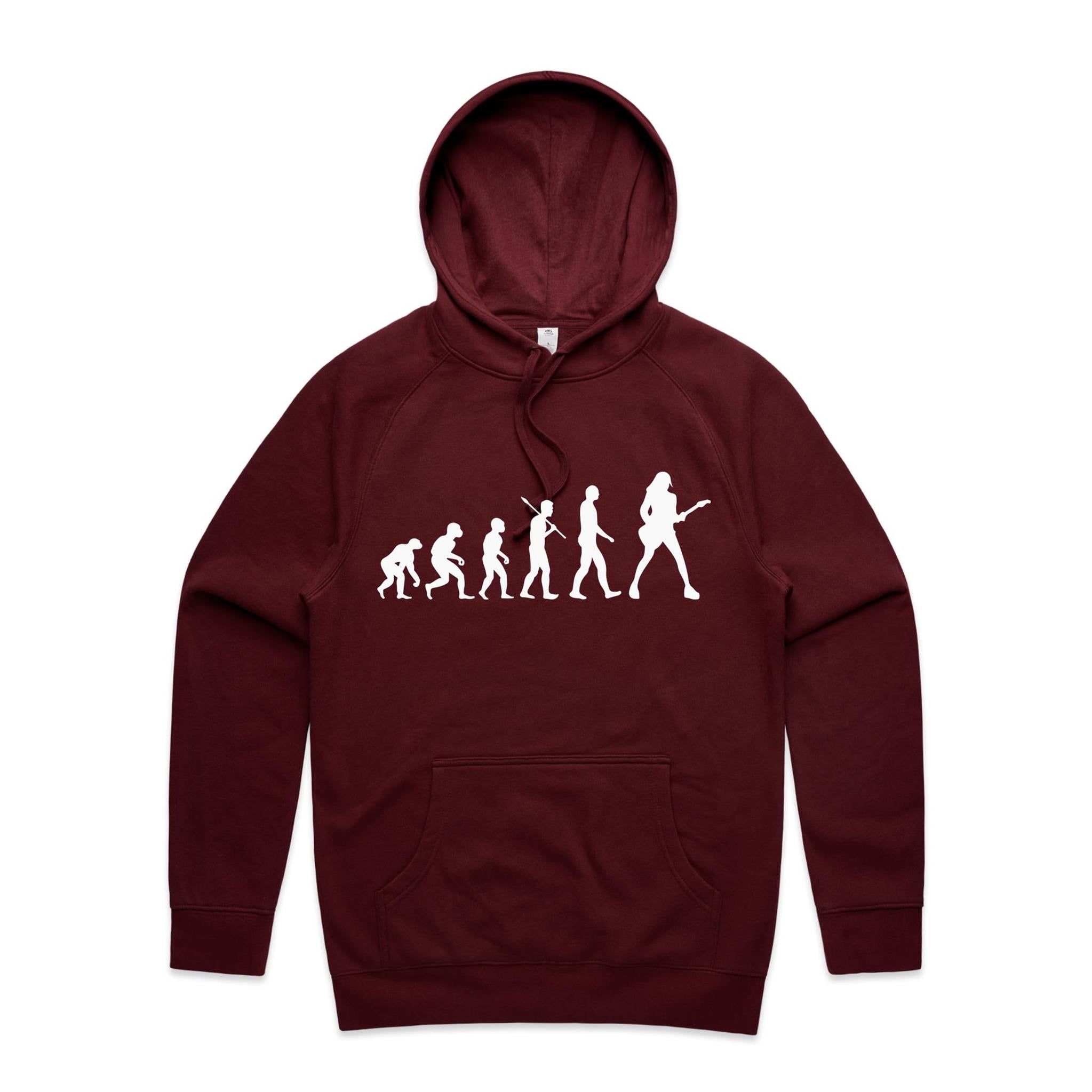 Guitarist Evolution - Mens Hoodie Burgundy Mens Hoodie Music Printed In Australia