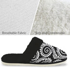Black And White Swirl Women's Fur Trim Thick-Sole Indoor Slippers Women's Fur Trimmed Slippers Printed Offshore