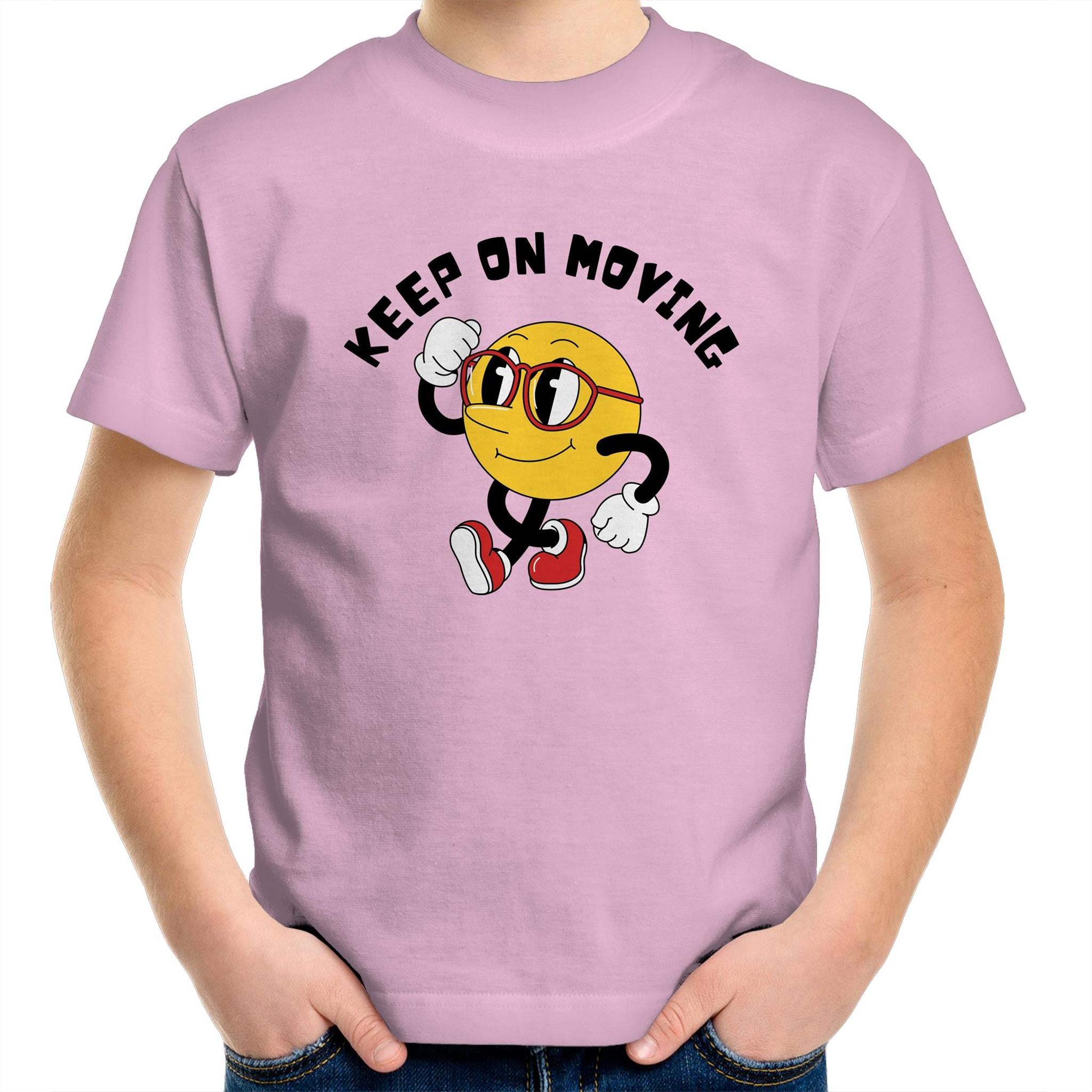 Keep On Moving - Kids Youth T-Shirt Pink Kids Youth T-shirt Fitness Motivation Printed In Australia Retro