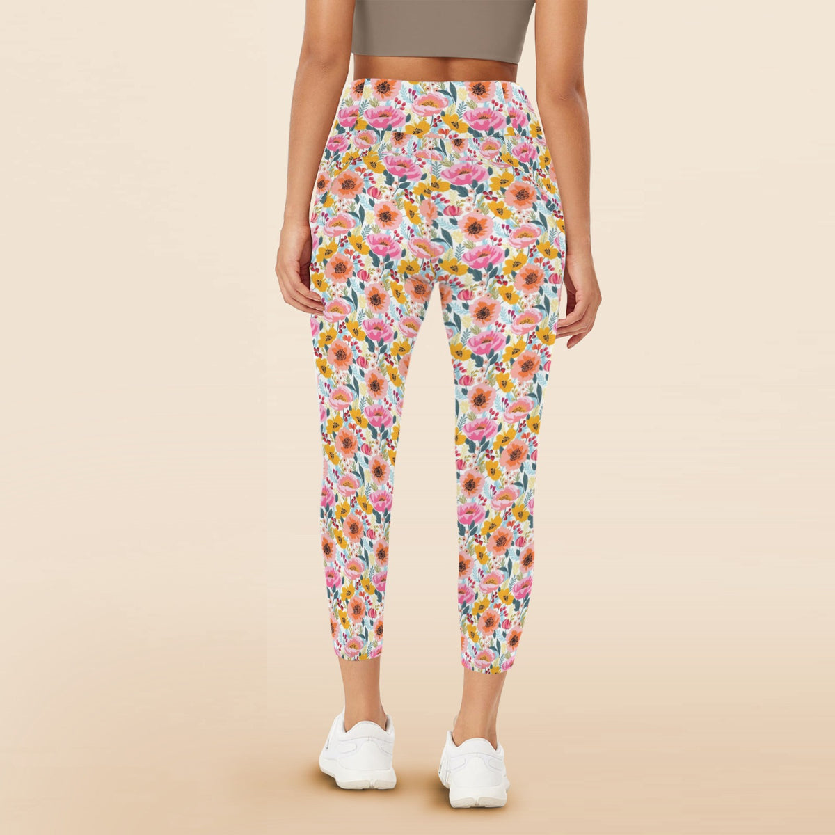 Bright And Colourful Flowers Women's High Waist Pockets Yoga Leggings