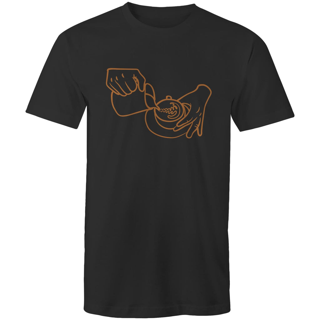 Barista Pouring Coffee - Mens T-Shirt Black Mens T-shirt Coffee Printed In Australia