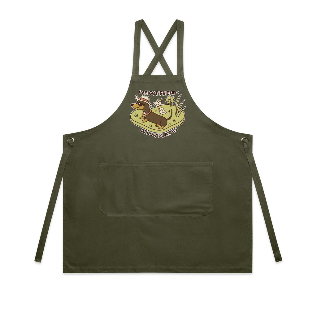 Dachshund, I've Got Friends In Low Places AS Colour Carrie Apron Army One Size Apron animal Printed In Australia