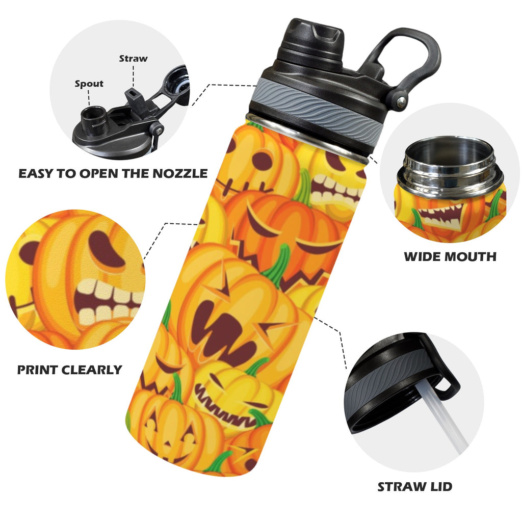 Halloween Pumpkins - Insulated Water Bottle with Dual-Use Lid (18oz) Insulated Water Bottle with Dual-Use Lid (18oz) Halloween Printed Offshore