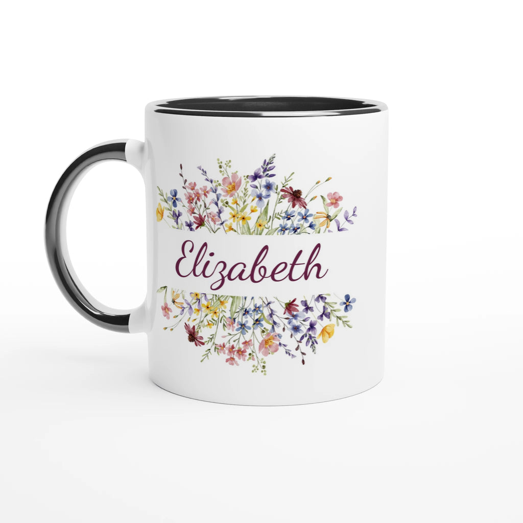 Personalise - Flower Frame Name - 11oz Ceramic Mug Ceramic Black Personalised 11oz Mug customise Globally Fulfilled Name personalise Plants
