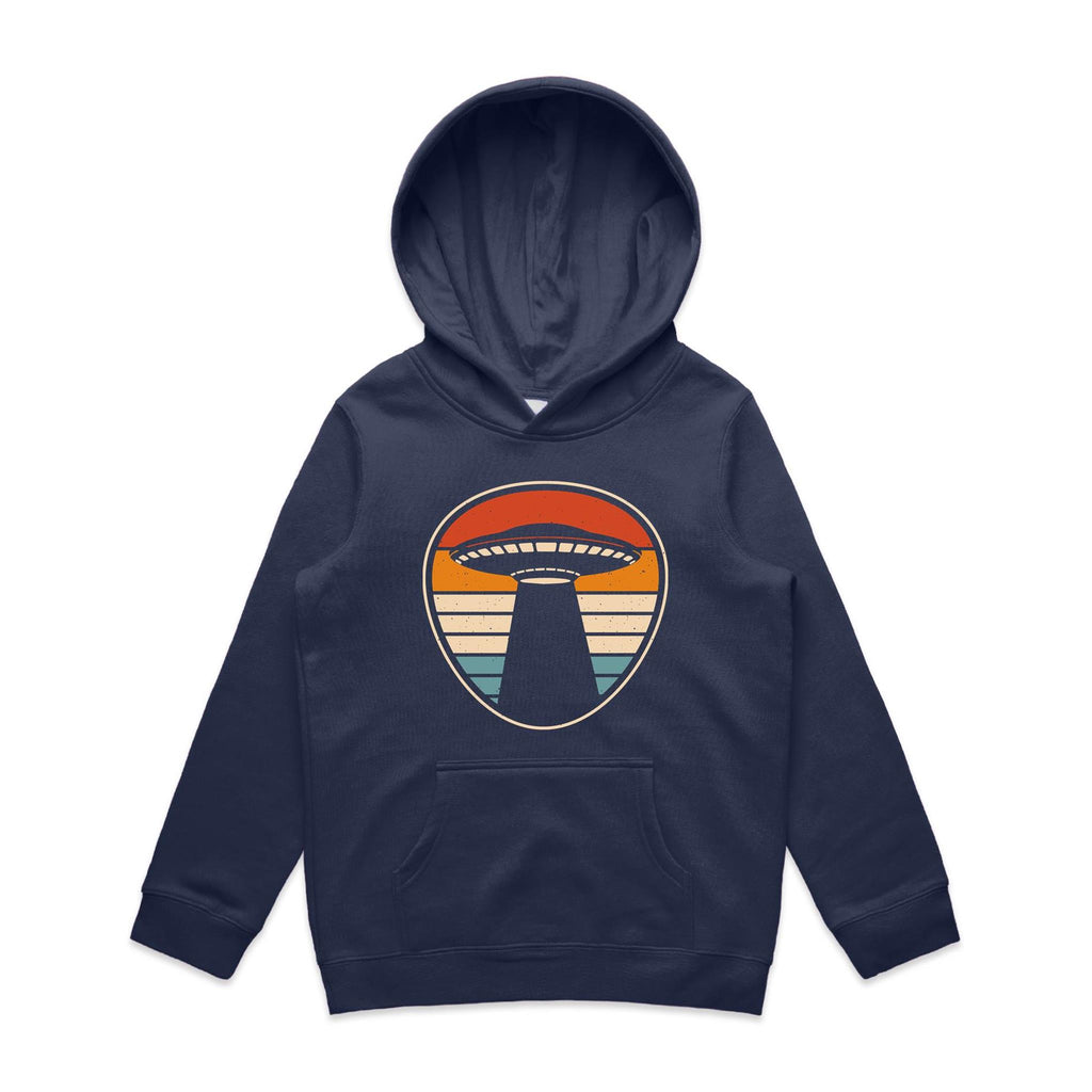 UFO, Retro Stripes - Kids Hoodie Midnight Blue Kids Hoodie Printed In Australia