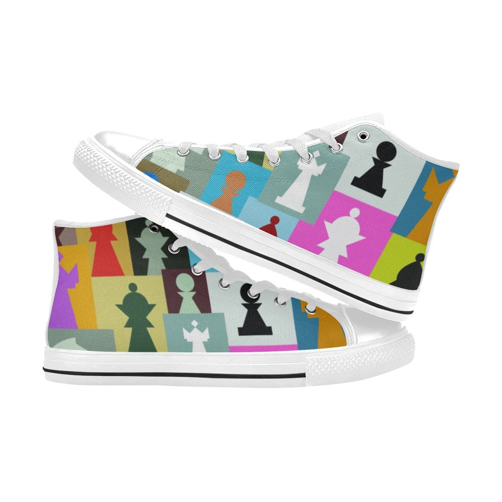 Colourful Chess - Kids High Top Canvas Shoes