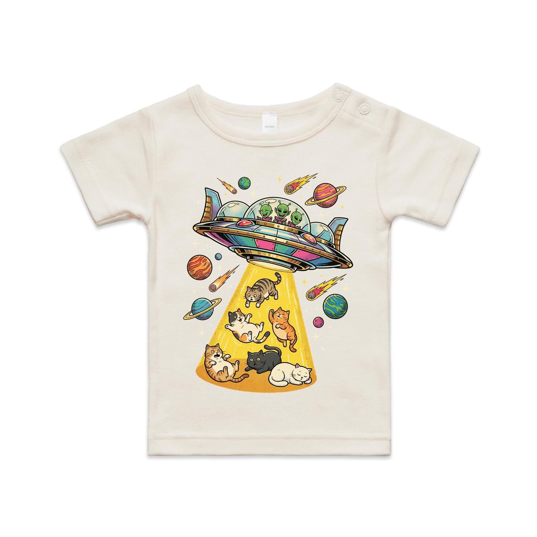 UFO Cat Abduction - AS Colour Baby T-shirt Natural Baby T-shirt animal Printed In Australia Sci Fi