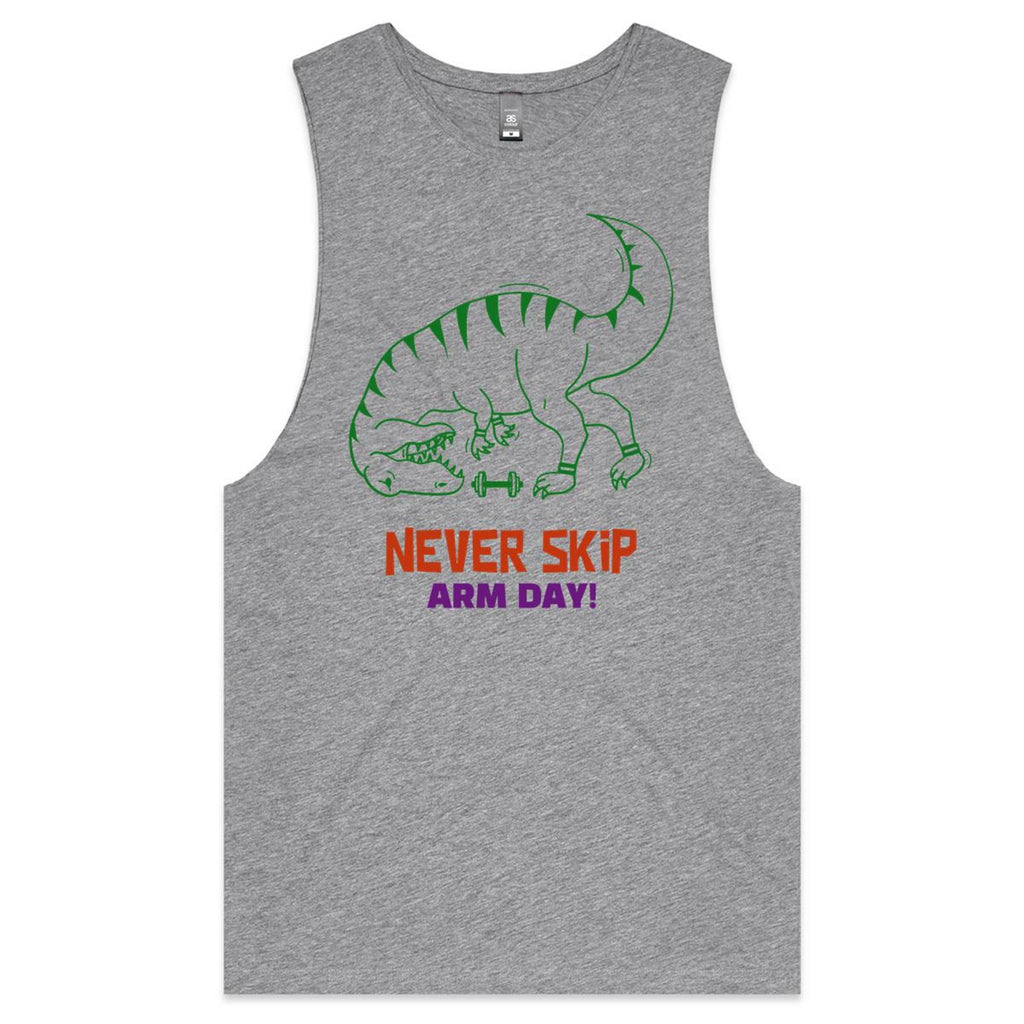 Never Skip Arm Day, T-Rex - Tank Top Tee Grey Marle Drop Arm Tank Top Fitness Printed In Australia