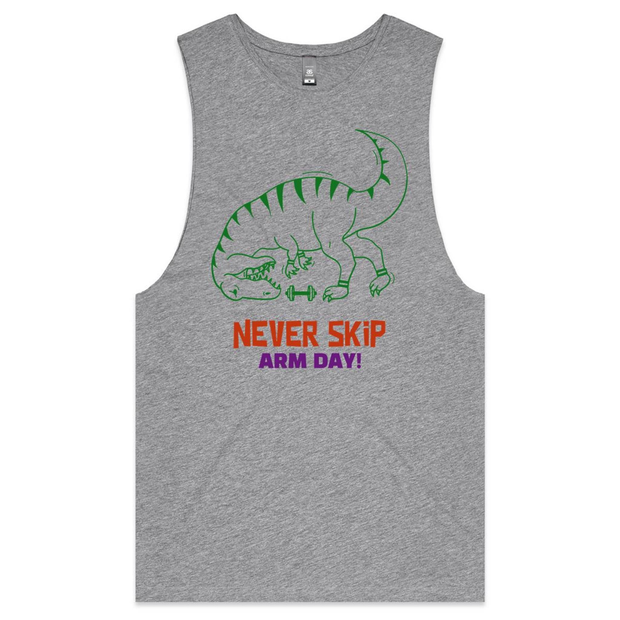 Never Skip Arm Day, T-Rex - Tank Top Tee Grey Marle Drop Arm Tank Top Fitness Printed In Australia